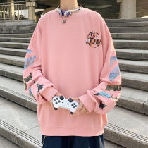 Printed sweater mens large size pullover spring 2021 new loose trend top clothes handsome casual wild jacket