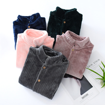 Autumn and winter high neck neck pajamas jacket men thick flannel home clothing women coral velvet cardigan Moon Clothing