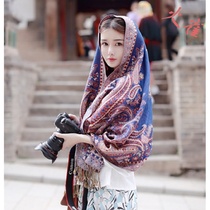 National wind shawl Yunnan tourism silk scarf Cotton hemp red yarn towel Qinghai Tibet warm desert scarf female