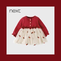  British NEXT childrens clothing autumn and winter girls baby long-sleeved year-old dress Princess yarn skirt plus velvet floral dress