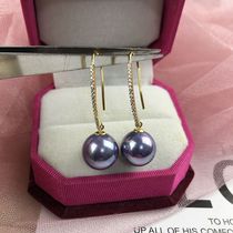 New women's full diamond long S925 silver shell bead earrings natural mother shell imitation pearl ear hook ear pendant purple