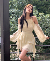 Pure-desire gentle wind hanging neck-shoulder shirt dress female cake skirt dress two suits