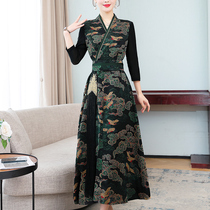 Chinese Silk Dress Vintage fragrant cloud yarn flat flat slim temperament V collar dress autumn 2021 New Hanfu