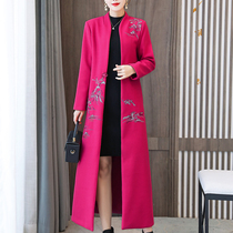 Mrs. Gui Chinese folk woolen coat autumn and winter long coat mother high-end embroidered cashmere Woolen