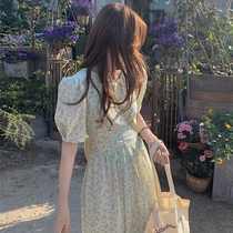 Original Ai Fa-style sweet floral dress 2022 summer first love stem orange retro gentle wind small long dress female