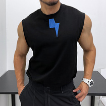 Solid embroidery micro-profile excellent ready-to-wear straight cylinder loose and sleeveless T-shirt vest musculature male summer sill