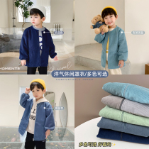 Childrens gown long sleeve autumn and winter mens baby down jacket fashion Anti-dirty corduroy shirt childrens eating pocket
