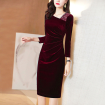 2022 Spring and Autumn Womens New Gold Velvet Cheongsam Noble Foreign Atmosphere Mother Wedding Banquet Hi Mother-in-law Dress Thin Dress