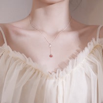 s925 silver strawberry crystal fishtail necklace simple sweet and fresh forest ins niche clavicle chain Korean jewelry female