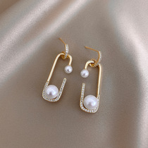 925 silver pin pin-shaped personality pearl earrings New Tide temperament earrings simple Net red diamond earrings