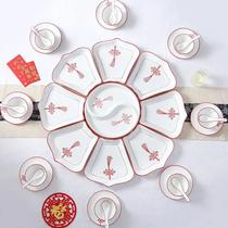 Creative ceramic platter tableware combination modern fan plate Chinese bone porcelain New Years Eve round table turntable dishes