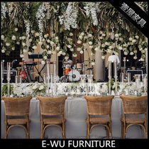 Garden dining chair rattan backrest solid wood chair outdoor Mori restaurant back chair American country style chair