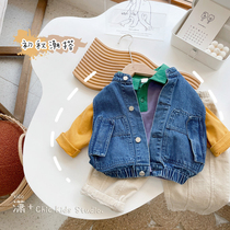 Too handsome~Korean spring and autumn childrens denim vest boys soft denim waistcoat baby jacket autumn top