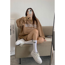 sodu early autumn fashion 2021 New sweater set female Korean version of ins tide bf round neck sweater shorts two-piece