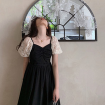 French retro design sense niche Hepburn gentle style super fairy salt sweet bubble sleeve black dress