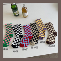 NickSocks checkerboard socks female middle tube Joker lattice Japanese ins tide socks cotton personality fashion women socks