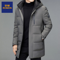 Romon down jacket mens winter long 2021 new white duck down thick loose middle-aged mens winter coat