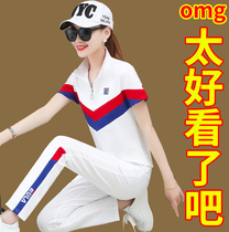 Short Sleeve Long Pants Sports Suit Women Summer Slim 2022 new big code loose Fashion casual Two sets of foreign air