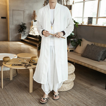Chinese style Buddha mens summer windbreaker mens thin long cloak mens youth jacket antique long gown