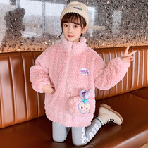 Girls lamb jacket thickened autumn and winter short Chinese fashion loose double-sided plush cotton clothes girls winter clothes