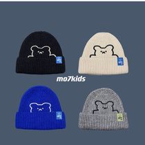 MO7kids winter new childrens wool cap Korean personalized embroidery cute cartoon bear Joker knit hat