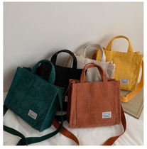 Womens bag corduroy 2021 new small square bag Korean ins bag foreign trade trend Hand bag shoulder bag cross-border