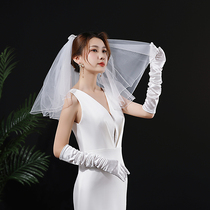 Bow double short puffy white soft yarn wedding wedding license small head yarn photo headgear bridal yarn