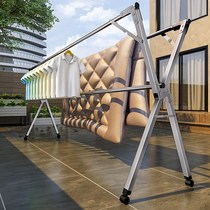 Stainless steel drying rack floor-to-ceiling balcony folding indoor telescopic clothes rod type household outdoor cold drying quilt artifact