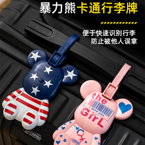 Travel box tag creative violent bear luggage tag custom boarding pass hang tag luggage with strap pendant tag