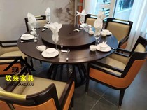 New Chinese Hotel Clubhouse Big Round Table Light Extravaganza 8 People Bag Room Hotel Table And Chairs Electric Turntable Round Table Furniture