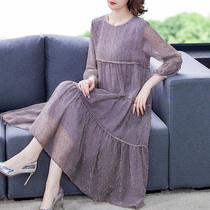 Polka dot mesh silk dress 2021 new summer dress loose medium long large size womens clothing cover belly thin
