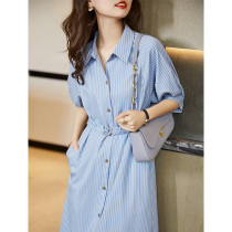 Straight loose version of upper body without burden 2021 summer New temperament commuter striped shirt dress