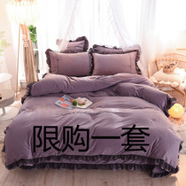 Korean version of light luxury autumn and winter thick double-sided Crystal velvet coral velvet flannel sheets quilt cover bed hats four-piece set