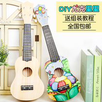 Assemble ukulele diy small guitar handmade homemade material bag painted hand painting graffiti Wood