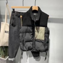 2021 Winter trend Lamb hair stitching cotton vest men Japanese casual loose sleeveless cotton jacket vest men