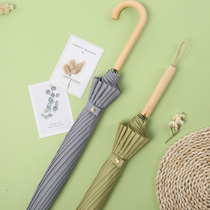 16-bone small fresh umbrella Wooden handle straight pole umbrella Japanese long handle double sunny and rain dual-use umbrella Rain S umbrella Solid color long handle umbrella
