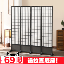 Japanese solid wood plaid screen partition wall folding mobile small living room modern simple bedroom shelter porch