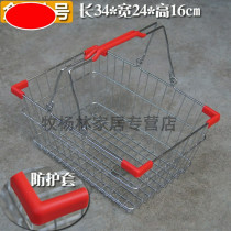 Supermarket metal stainless steel electroplated portable basket iron wire vegetable basket large and medium sized shopping basket