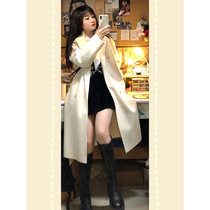 Small senior sense double-sided cashmere white coat vintage woolen coat womens long model 2021 New Winter