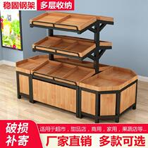 Shelves Fruit supermarket display shelf slope steel and wood warehouse placement personality vegetable shelf Convenience store against the wall