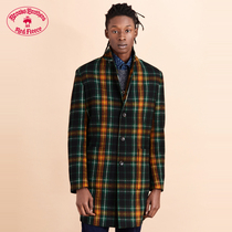 Brooks Brothers Mens Sheep Wool Blend Multi-color Check Stand-up Collar Coat Coat