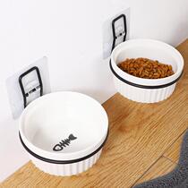 Suspended cat bowls pet kitty fixed basin rice bowls anti-uplift bowls rack ceramic high-footed bowls and bowls of drinking water bowls