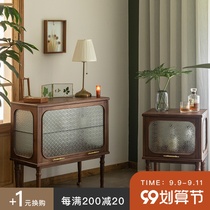 Home black walnut vintage full solid wood against the wall light luxury side cabinet small house medium-ancient American locker