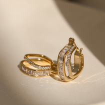 2023 new Hong Kong style light luxury super flash zircon geometric square high-end earring design sense temperament earring female