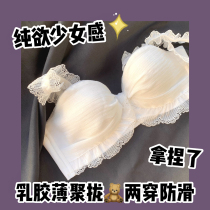 Lolita thin underwear womens small breasts gather without steel ring strapless non-slip Japanese bra set summer