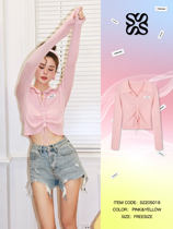 SOMESOWE candy pink chicks yellow POLO collar spicy girl pure desire to lean and draw rope Dont make a small blouse design feel