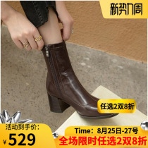  British style booties womens autumn and winter 2021 new fashion square head thick-heeled short tube boots Chelsea boots high-heeled skinny boots