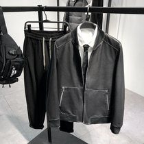 Pure original big leak leather leather sheepskin (trade) mens baseball collar leather jacket WY9212