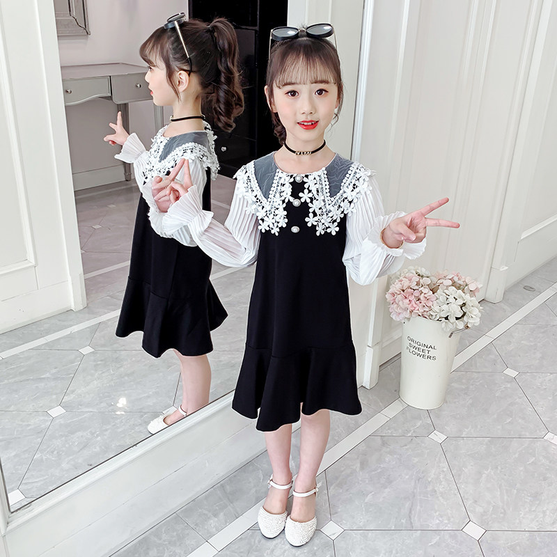 Girls dress spring and autumn 2021 new childrens fashionable girls in the big child princess skirt fashion middle child