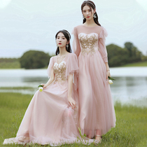 Wedding bridesmaid 2021 New Pink size fat mm sister Group dress dress fairy temperament thin autumn Long